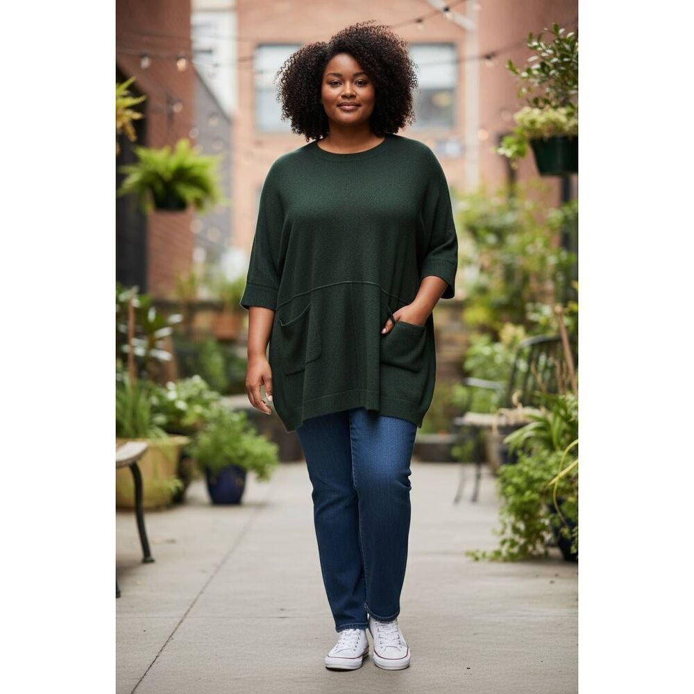 Lagenlook tunic blouse tunic deep green Heathmoor comfortable relaxed fit boxy S